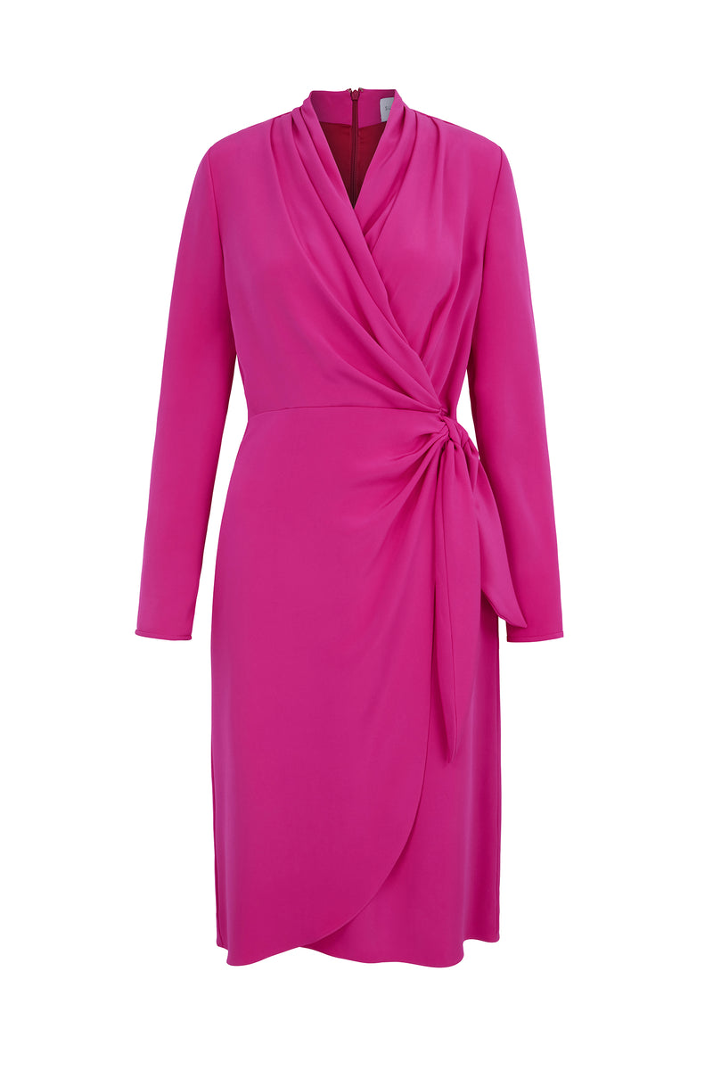 Palermo Wrap Dress | Shocking Pink Silk Crepe | Suzannah London