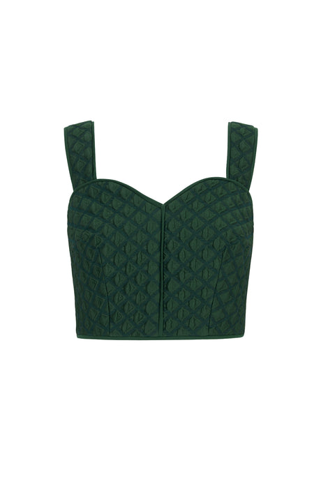 Remy Structured Bodice Top Forest Green Diamond Cloqué