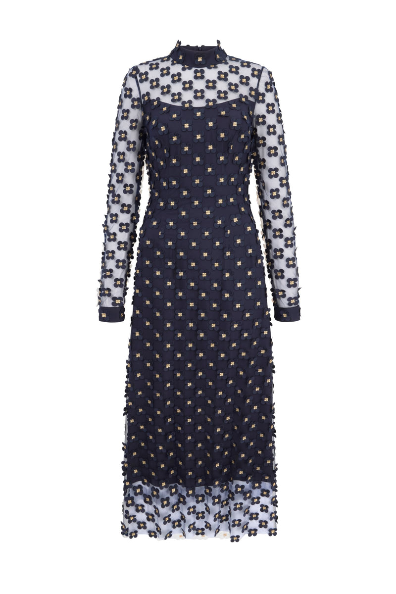 Keres Dress Navy Appliqué Daisy Lace