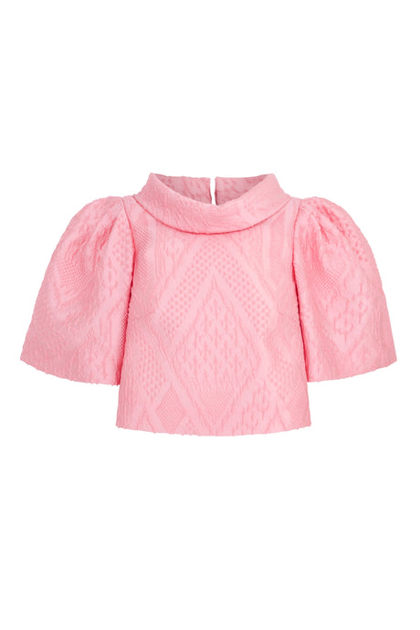 Clara Top Coral Geometric Cloqué