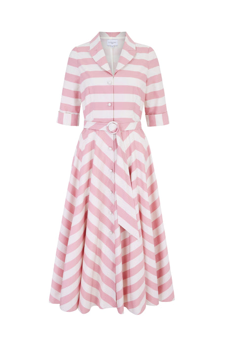 Edith Striped Cotton Shirt Dress Pink