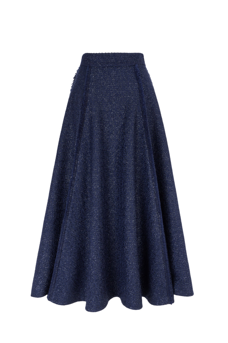 Zelda Full Skirt Metallic Navy Tweed