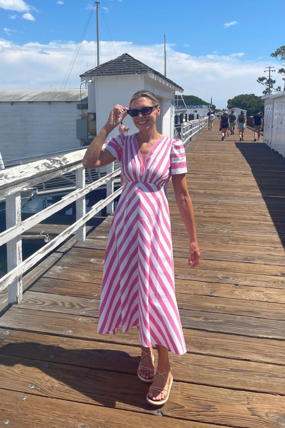 Classic Tea Dress Pink Striped Cotton Suzannah London Luxury Tea Dress