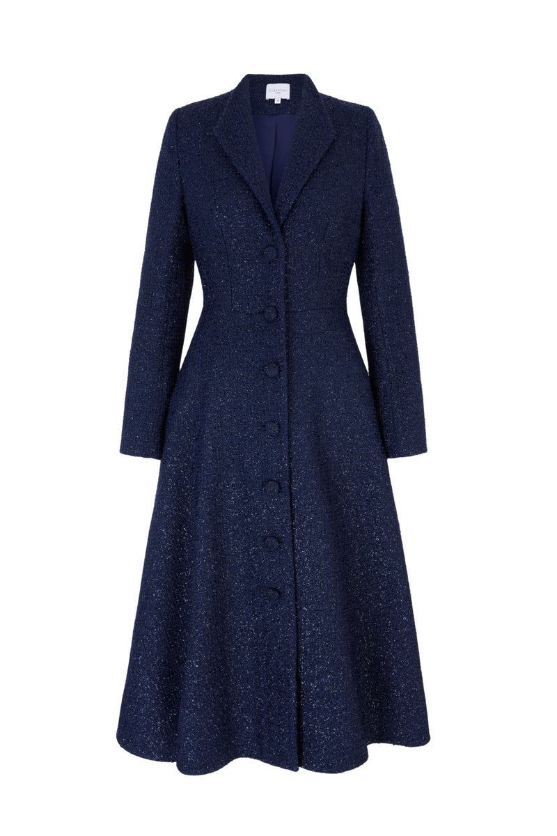 Louisa Coat Dress Metallic Tweed Navy