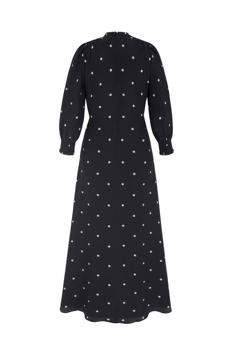 Aria Pansy Pearl Dots Silk Tea Dress | Luxury Midi Dresses | Suzannah ...