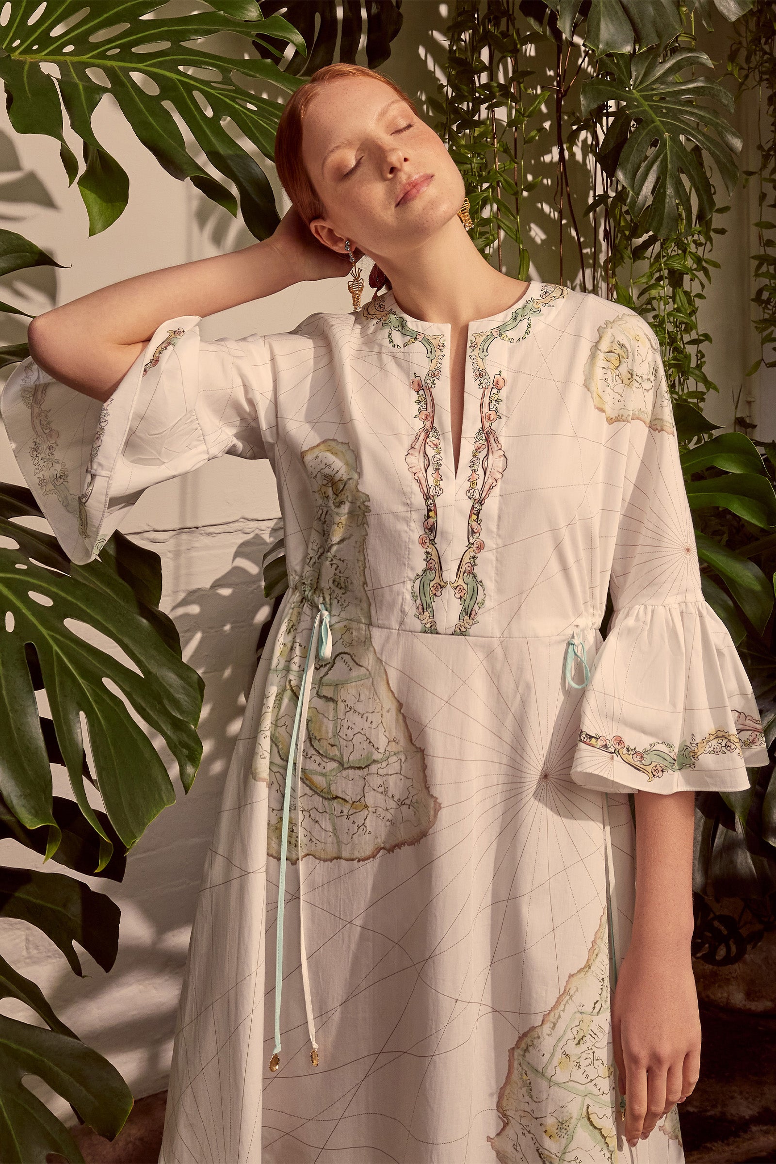 Barbados Maps Cotton Kaftan Dress