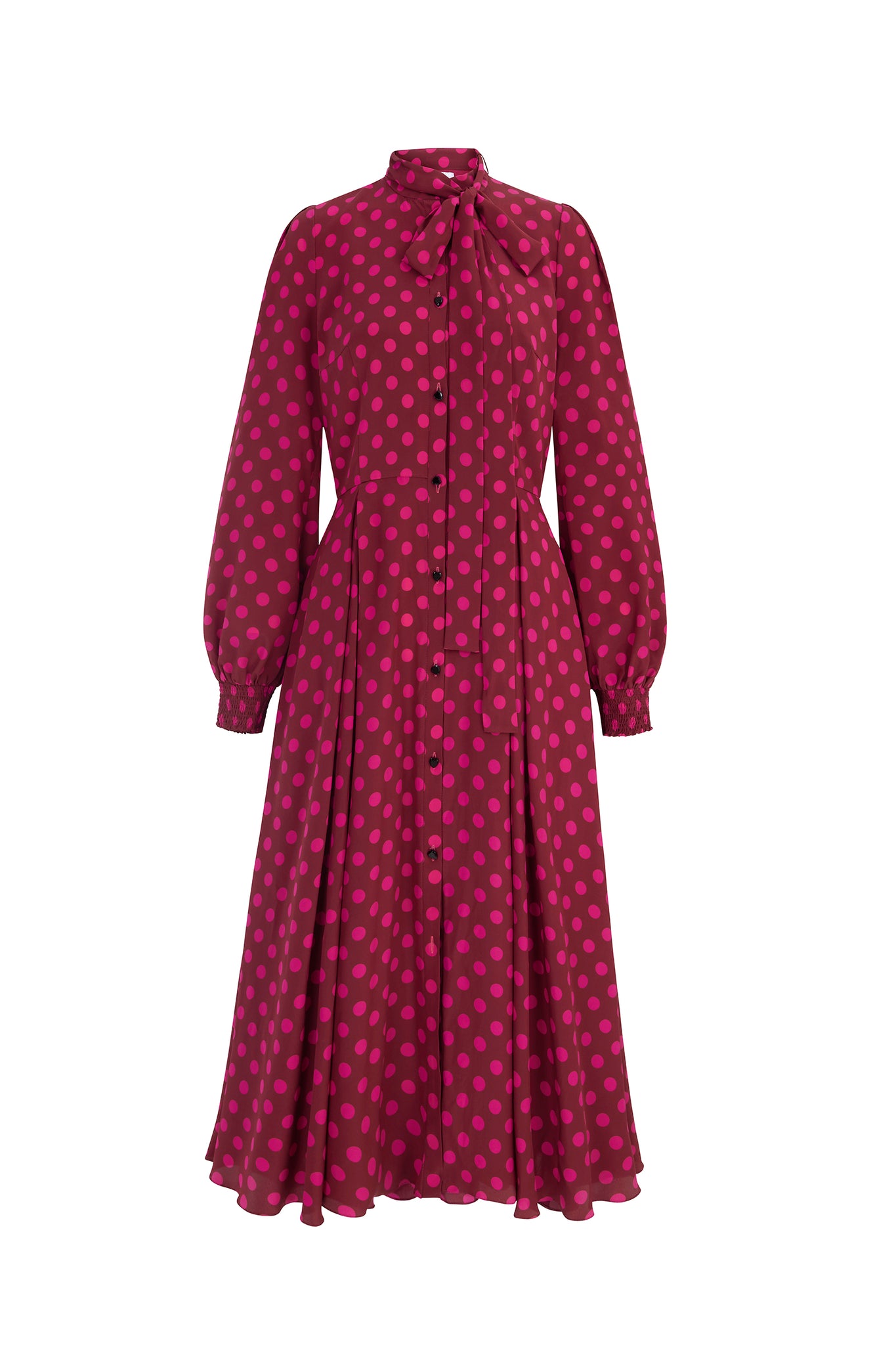 Bella Dress Magenta Coin Dot | Suzannah London | Luxury Silk Shirt Dress