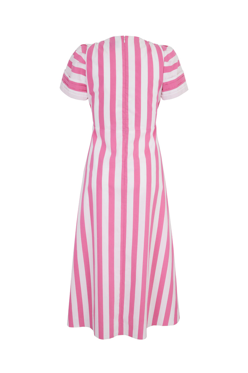 Classic Tea Dress Pink Striped Cotton 