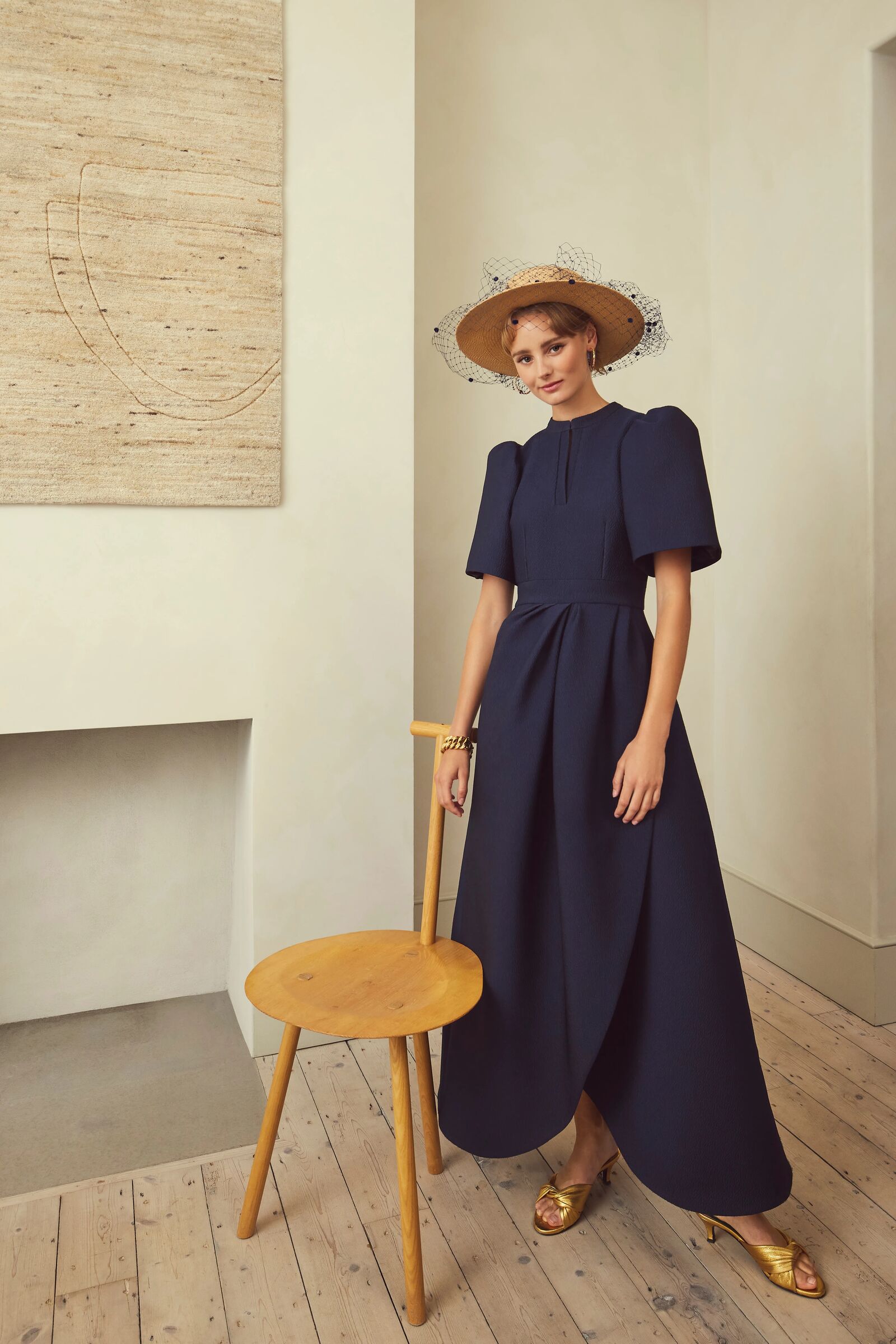 Delphine Dress Navy Cloqué