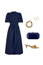 Load image into Gallery viewer, Delphine Dress Navy Cloqué