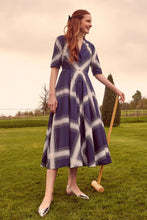 Load image into Gallery viewer, Edith Check Cotton Shirt Dress Navy
