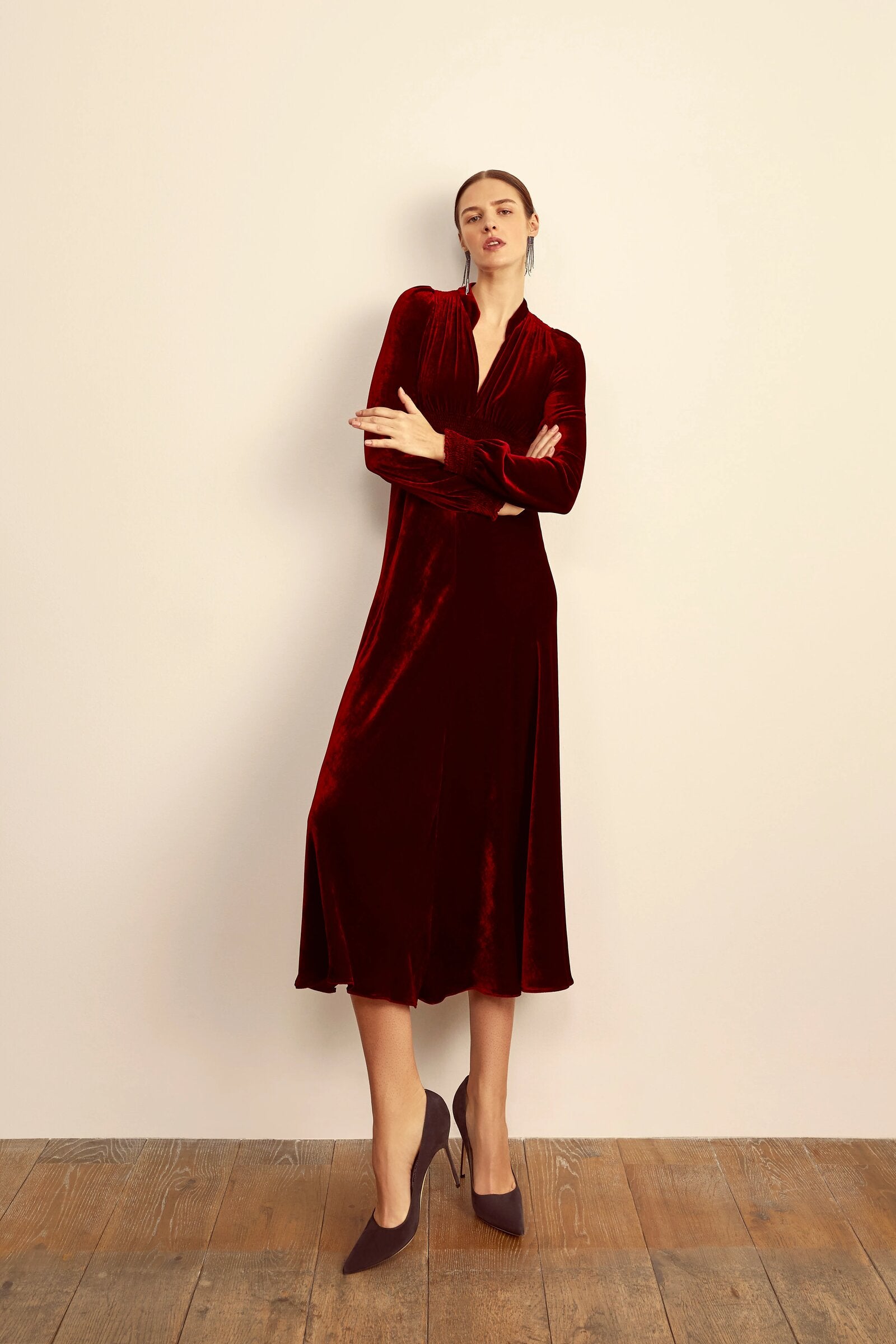 Velvet Grandad Dress Ruby