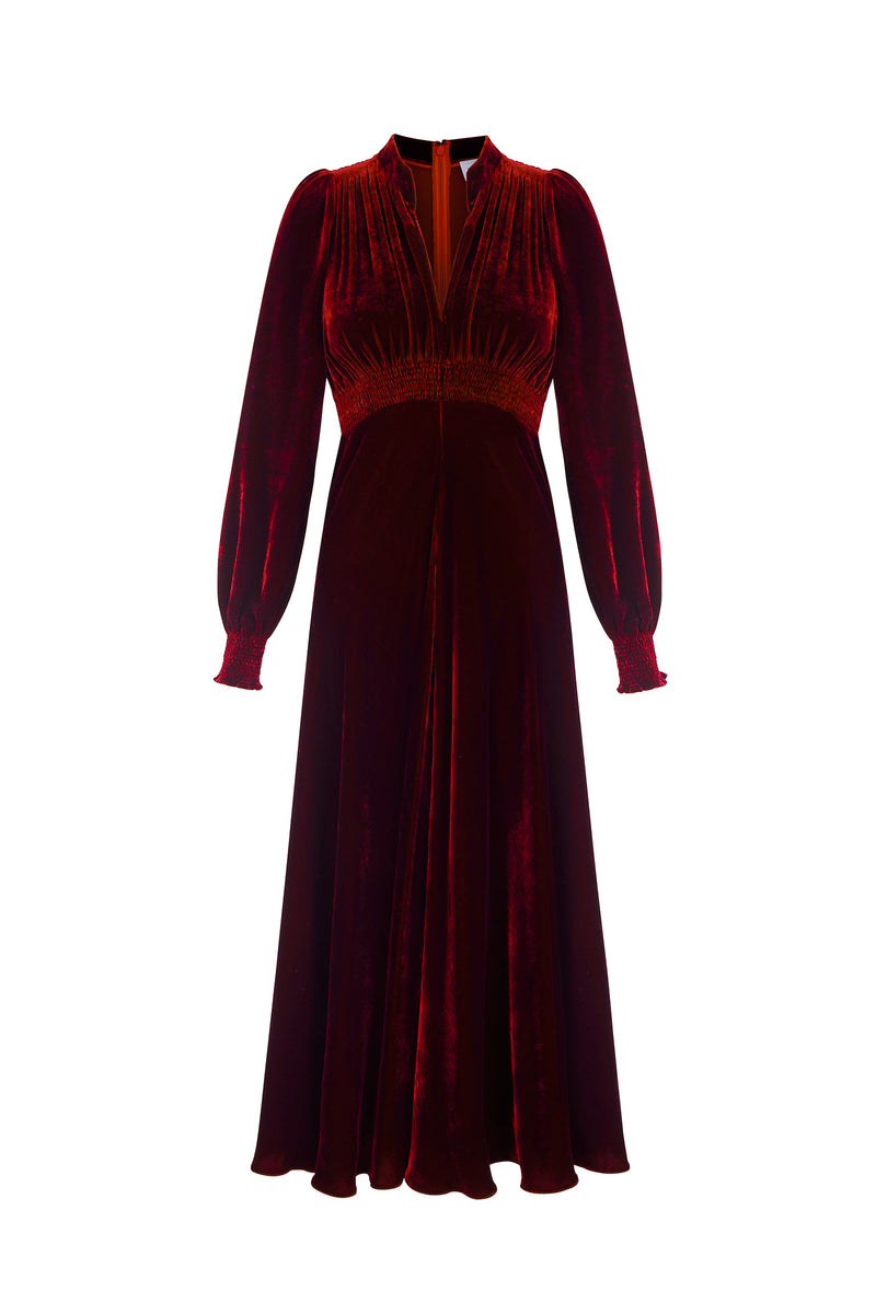 Velvet Grandad Dress Ruby