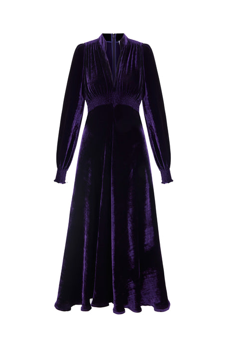 Velvet Grandad Dress Blueberry Purple