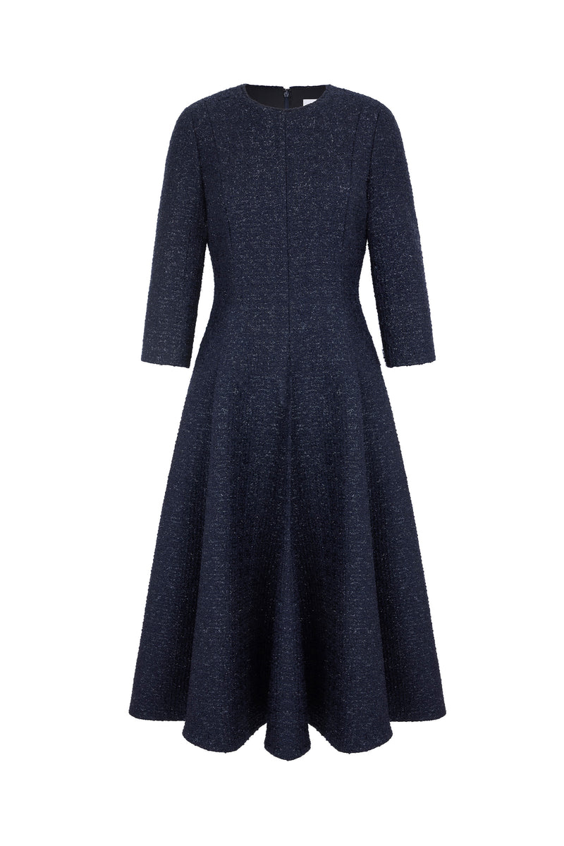 Lucy Midi Dress Metallic Tweed Navy | Luxury Occasion Dresses ...