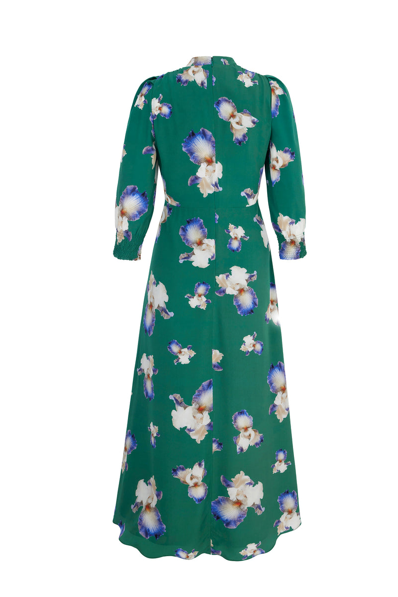 Monique Silk Tea Dress Green Iris | Luxury Midi Dresses | Suzannah London