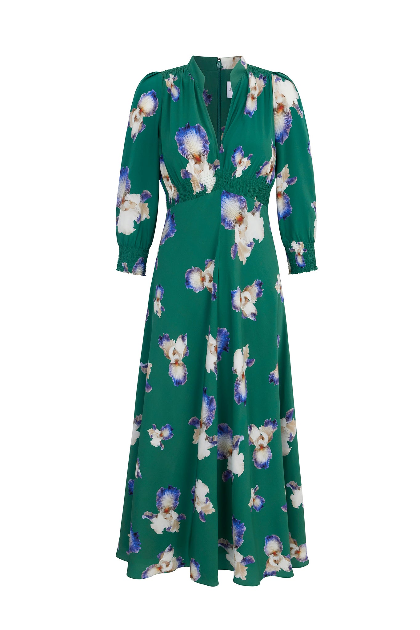 Monique Silk Tea Dress Green Iris | Luxury Midi Dresses | Suzannah London