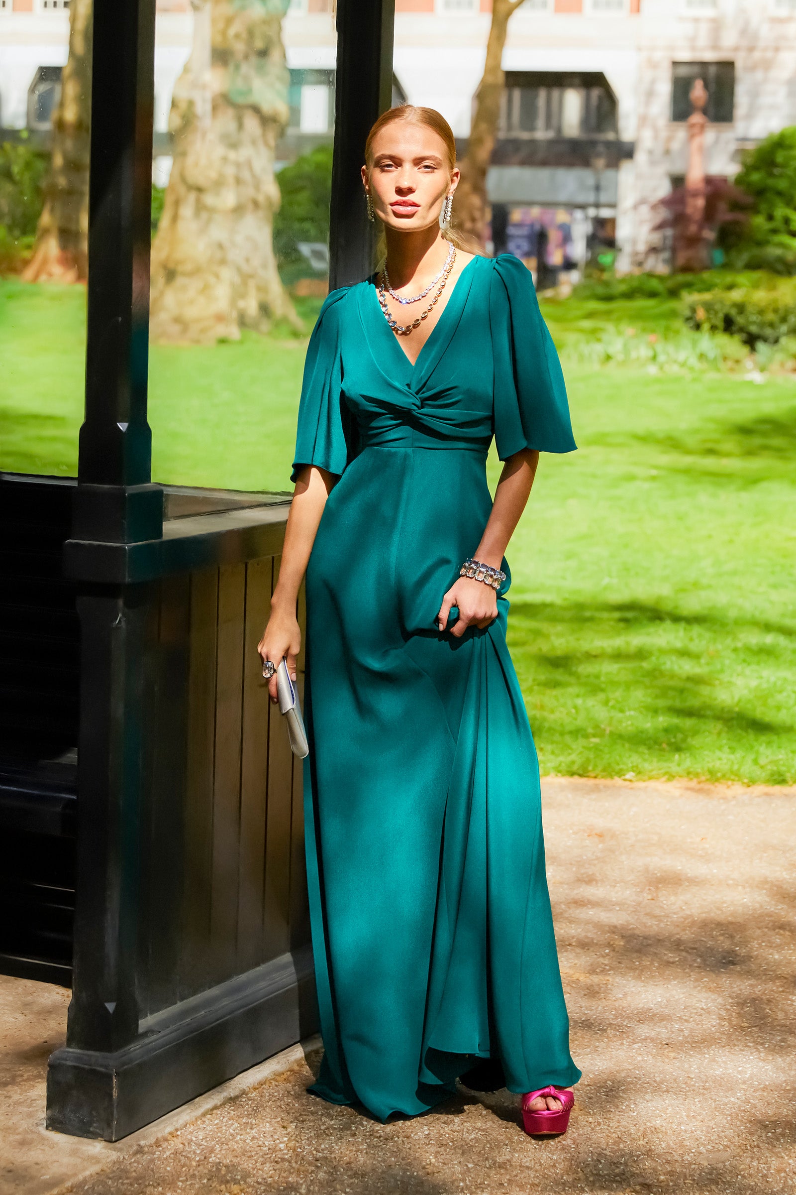 Jade green satin dress best sale