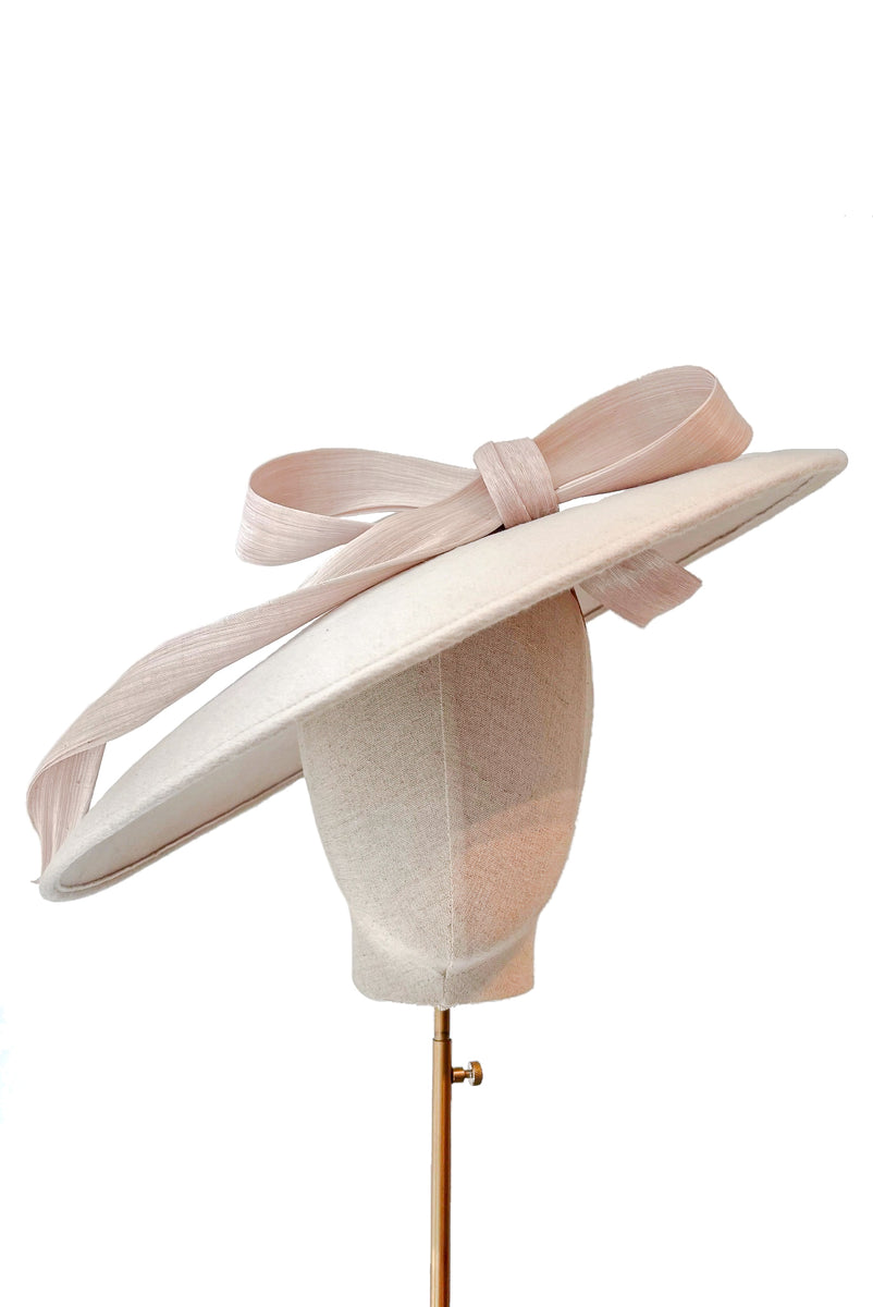 Putty Cashmere Side Wide Brim Hat with abaca swirl