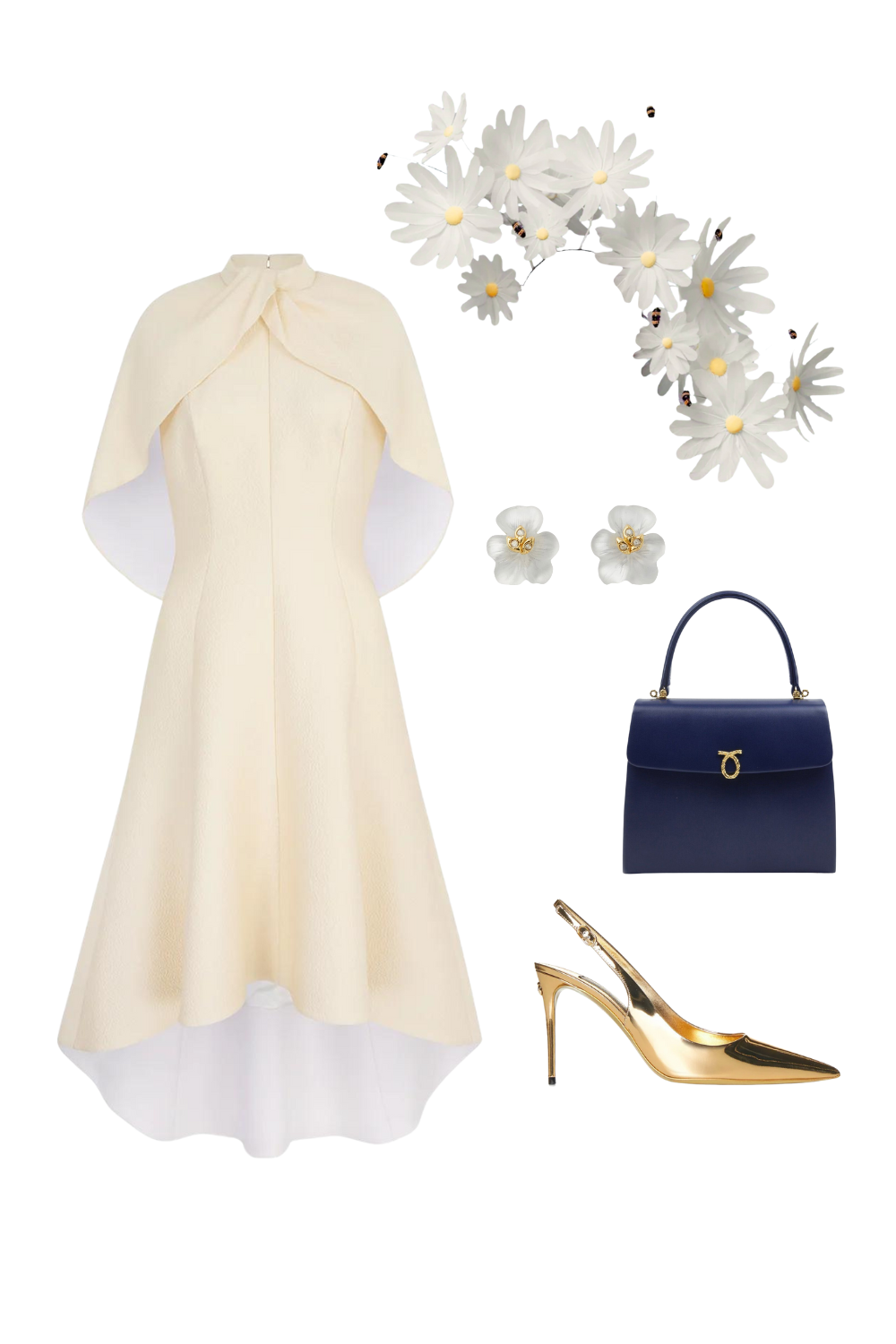 Viola Cape Dress Lemon and White