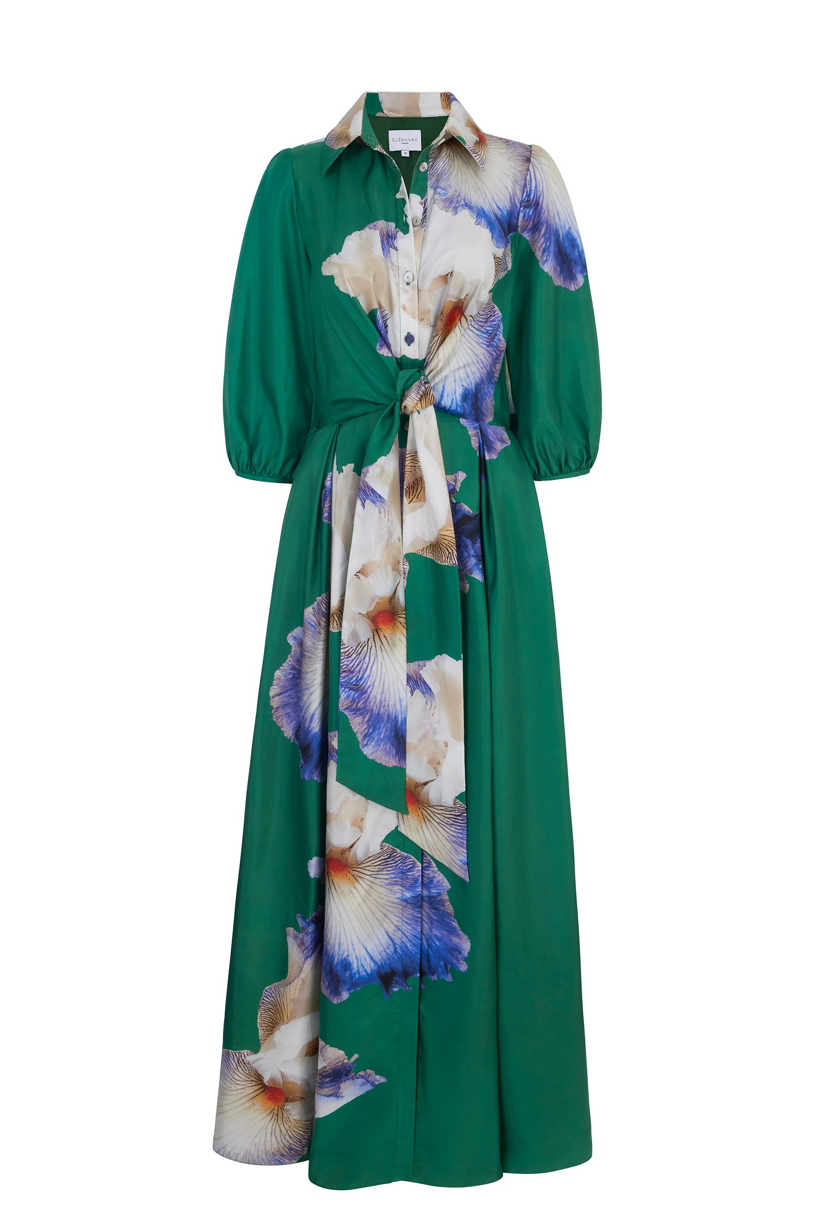 Trixie Floor Length Silk Shirt Dress Green Iris x Rachel Levy