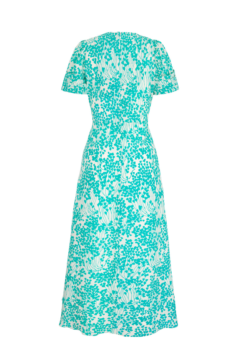 Classic Silk Tea Dress | Turquoise Heart Leaves | Suzannah London