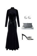 Load image into Gallery viewer, Hemera Gown Black Velvet Jersey