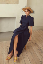 Load image into Gallery viewer, Delphine Dress Navy Cloqué