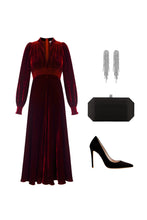 Load image into Gallery viewer, Velvet Grandad Dress Ruby