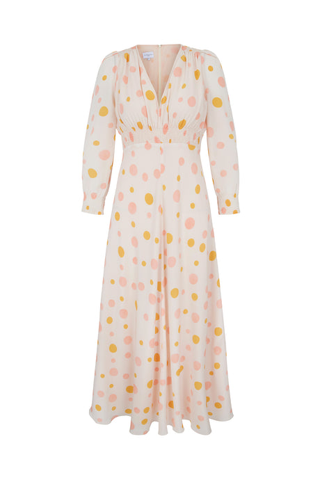 Cora Polka Dot Silk Tea Dress