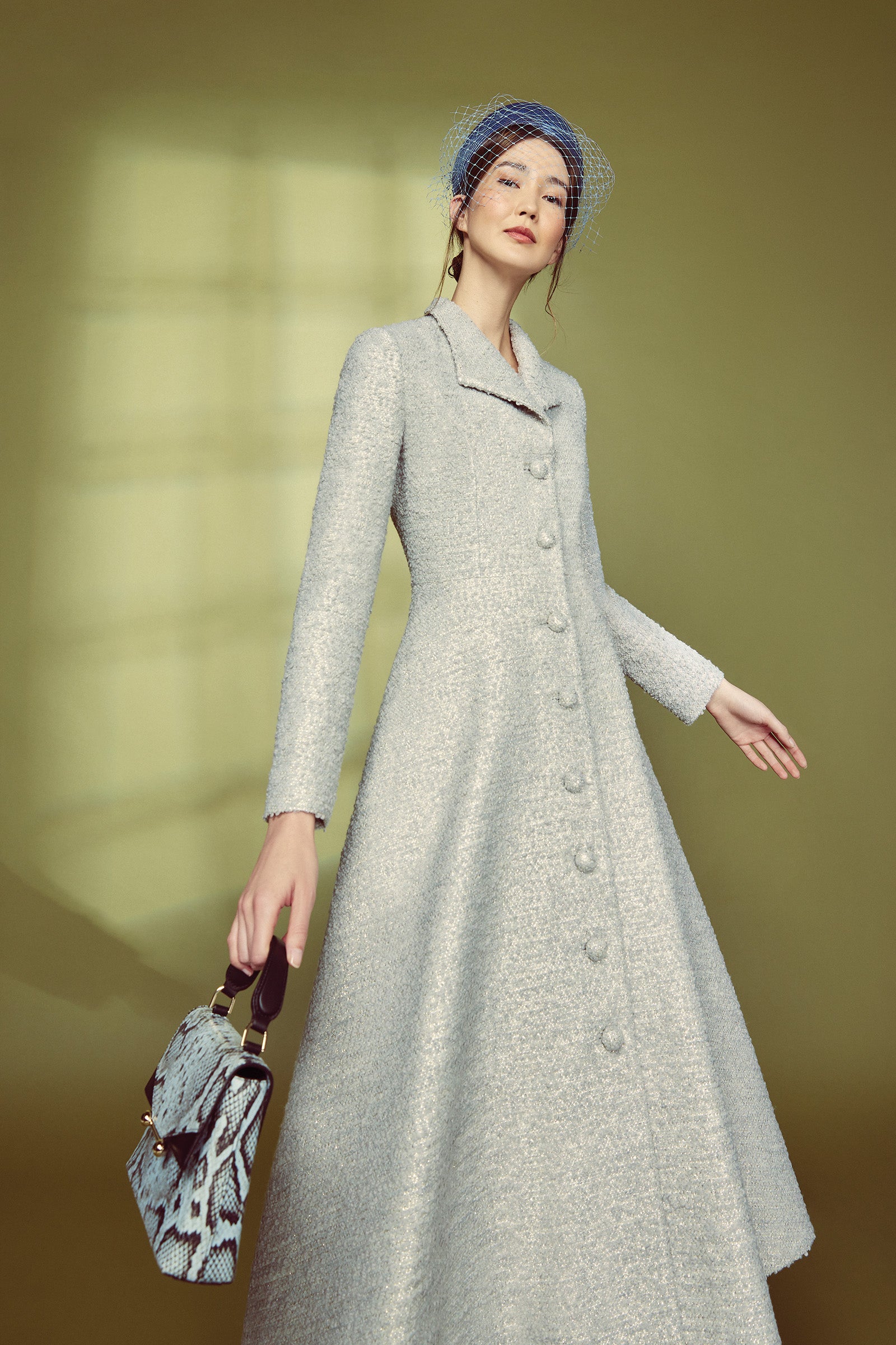 Hunter Coat Dress Metallic Tweed Winter Sky