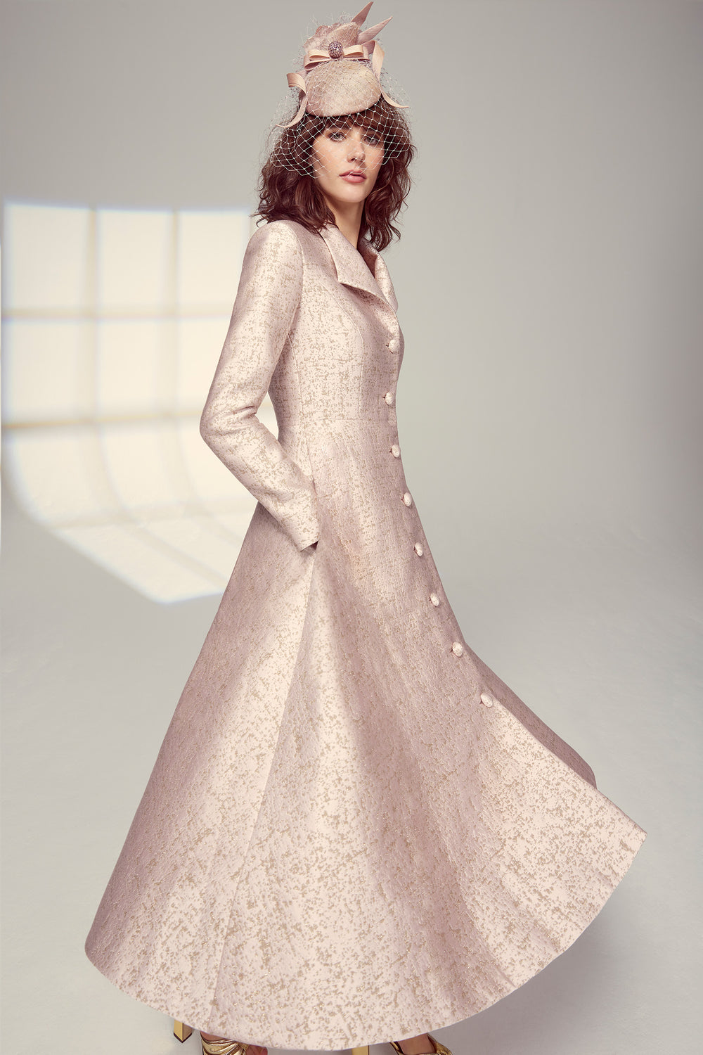 Hunter Coat Dress Soft Pink Molten Jacquard – Suzannah London