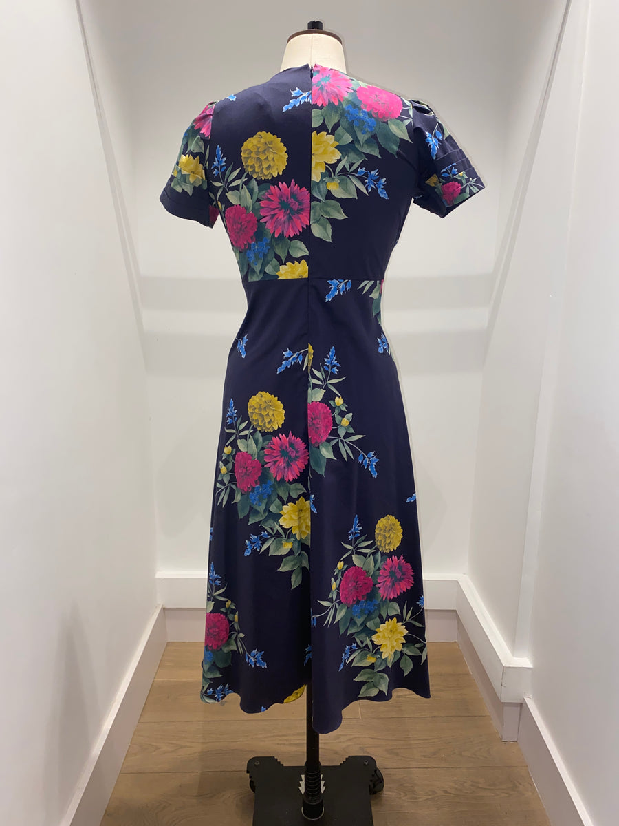 Navy Dahlia Cotton Tea Dress - SAMPLE SALE – Suzannah London