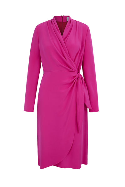 Palermo Wrap Dress | Shocking Pink Silk Crepe | Suzannah London