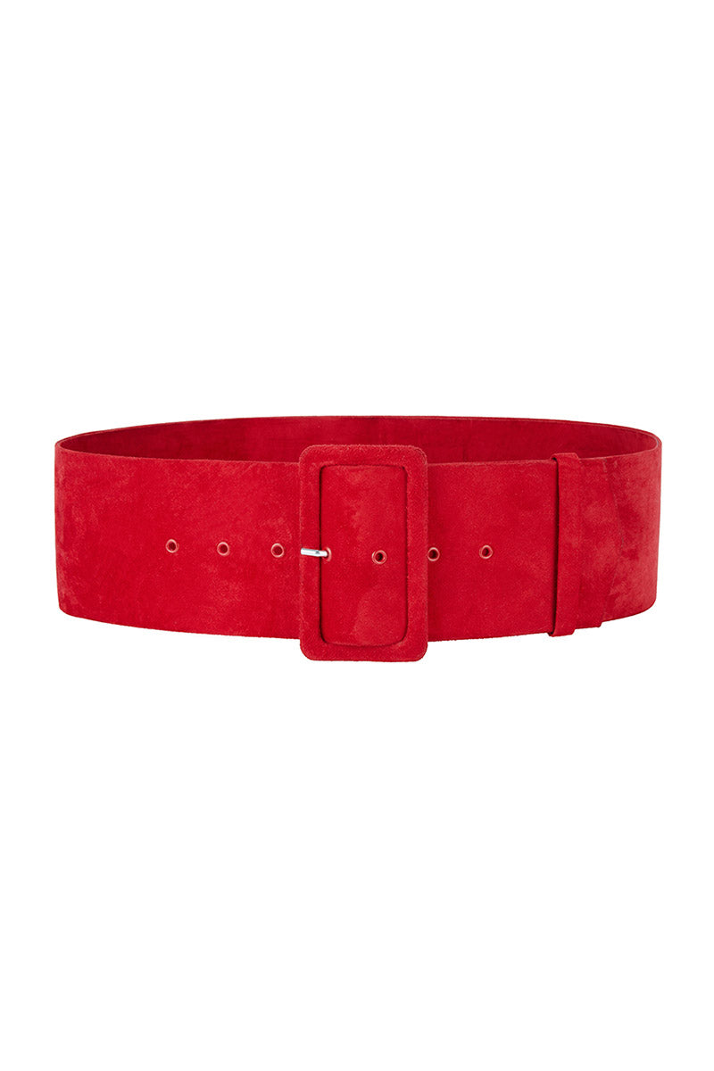 Red Suede Wide Waist Belt – Suzannah London