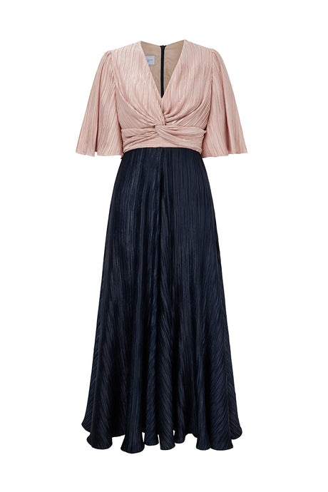 Perla Plissé Dress Blush and Navy Blue